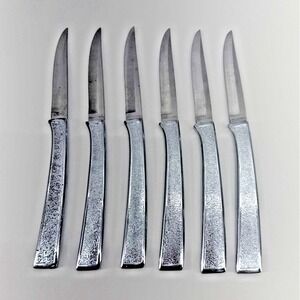Set of 6 Carvel Hall Stainless USA Steak Knives Hammered Handle 7.75"